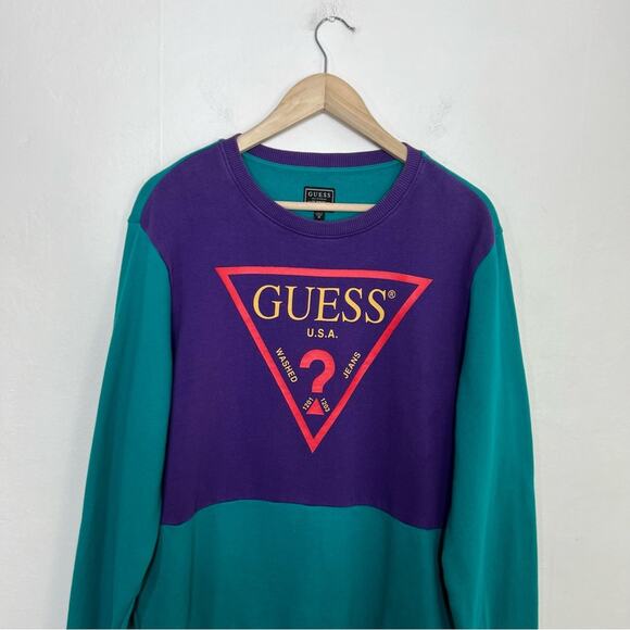 Guess Retro Vintage Y2K Roy Blocked Pullover Sweatshirt Size Medium - Picture 5 of 13